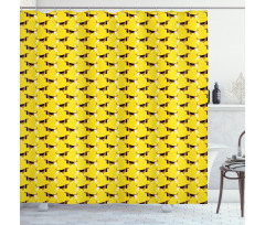 Fun Pet Characters on Yellow Shower Curtain