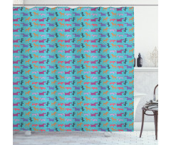 Funny Dogs with Their Leashes Shower Curtain