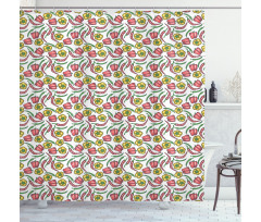 Sketch Style Peppers Pattern Shower Curtain