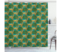 Animals and Monstera Leaves Shower Curtain