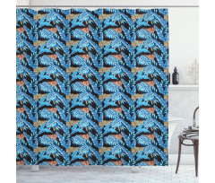 Blue Tropical Leaves Hawaii Shower Curtain