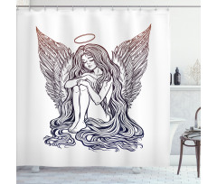 Long Hair Girl and Halo Shower Curtain