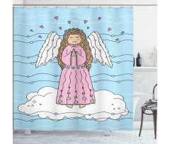 Doodle Girl on Cloud Shower Curtain