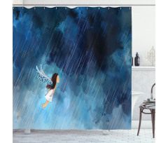 Flying Girl Rainy Sky Shower Curtain