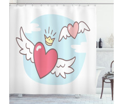 Flying Hearts and Crown Shower Curtain