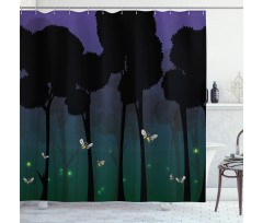 Woodland Night Cartoon Kids Shower Curtain