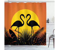 Sunset Flamingo Leaves Shower Curtain