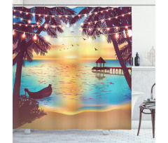 Calm Coast with Boat and Pier Shower Curtain