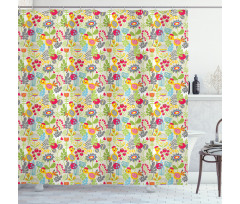 Nursery Bird and Flowers Shower Curtain