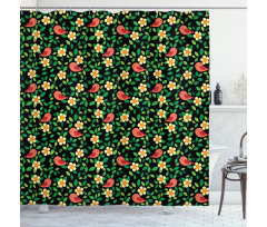 Petals Leaves and Tiny Birds Shower Curtain