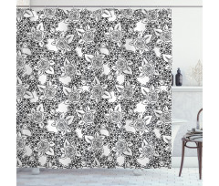 Monochrome Flora Romance Shower Curtain