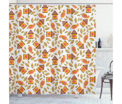 Birds Tiny Houses and Leaves Shower Curtain