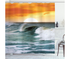 Sunset over Wavy Ocean Shower Curtain