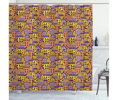 Doodle Colorful Houses Shower Curtain