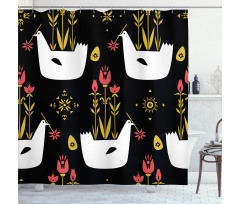 Chickens Eggs and Flowers Shower Curtain
