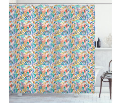 Tropical Doodle Leaves Shower Curtain