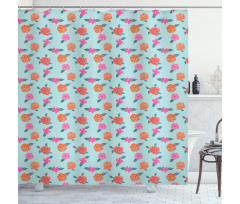 Abstract Pink Orange Flowers Shower Curtain