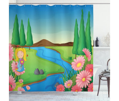 Little Girl Calming Nature Shower Curtain