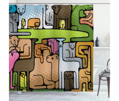 Animal Puzzle Modern Design Shower Curtain