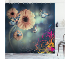 Gerber Petals Butterflies Shower Curtain