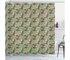 Tropical Flowers Palm Leaf Shower Curtain