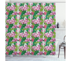 Pink Blossoms and Leaves Shower Curtain