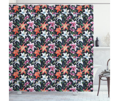 Watercolor Tropical Lilies Shower Curtain