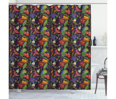 Monkeys Parrots Monstera Shower Curtain