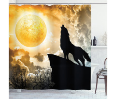 Howling Animal Silhouette Hill Shower Curtain