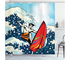 Summer Cartoon Surfing Boy Shower Curtain
