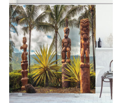 Tiki Masks and Palm Trees Shower Curtain
