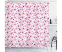 Pink Blossoms Dotted Petals Shower Curtain