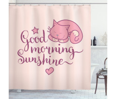 Sleeping Pink Cat and Text Shower Curtain