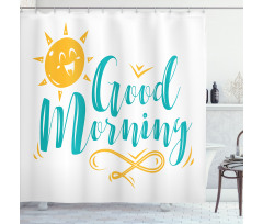 Smiling Sun and Wavy Letters Shower Curtain