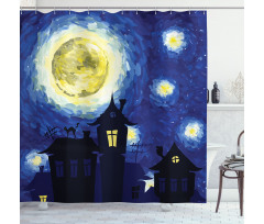 Country Houses Full Moon Shower Curtain