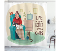 Lady in Armchair and Kitten Shower Curtain