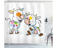 Cartoon Baby Cows Farmland Shower Curtain