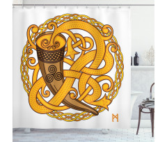 Drinking Horn and Woven Motif Shower Curtain