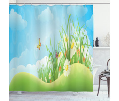 Spring Meadow Hills Cartoon Shower Curtain