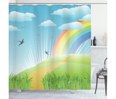 Birds and Rainbow Stripes Shower Curtain