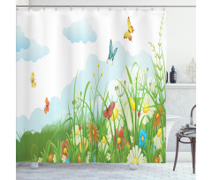 Clouds with Spring Meadow Shower Curtain