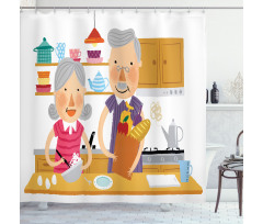Elderly Couple in Kitchen Shower Curtain