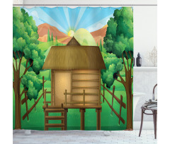 Wooden Hut Shelter and Sun Shower Curtain