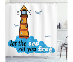 Lighthouse Blue Waves Shower Curtain
