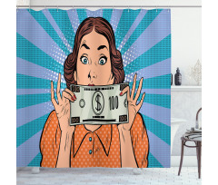Woman Holding Dollar Bill Shower Curtain