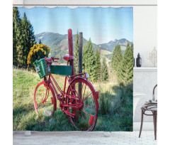 Mountain Landscape and Bike Shower Curtain