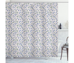 Blue Cornflowers and Leaves Shower Curtain