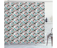 Boston Terriers and Flowers Shower Curtain