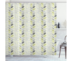 Stripes Sketched Leaves Shower Curtain
