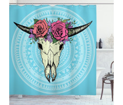 Buffalo Skull with Flowers Shower Curtain